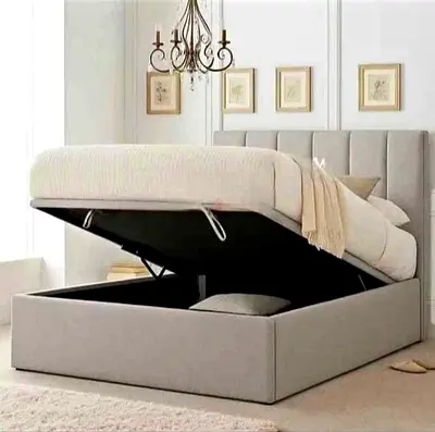 New Fabric Ottoman Storage Bed with Lift-Up Mattress - Queen/Double (Light Grey)
