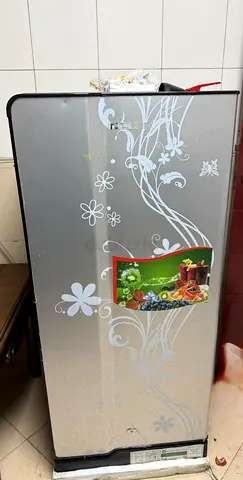 Single-door mini refrigerator with floral design - good working condition