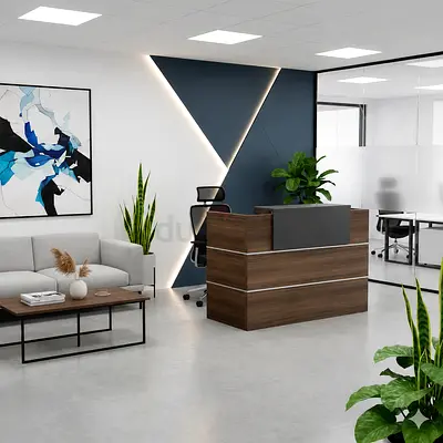 Modern Reception Table with Pedestal Drawer - Walnut Reception Desk For Office