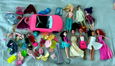 Barbie, bundle of dolls, car , accessories
