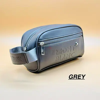 Montblanc grey leather toiletry/duffel wash bag (new) - compact travel dopp kit