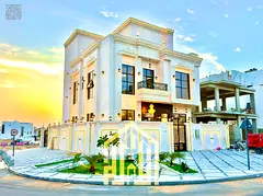 Luxury corner villa in Al Helio 2, located in front of the mosque; features 6 bedrooms, includes ele