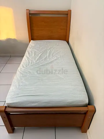 Single wooden bed frame with mattress - good condition