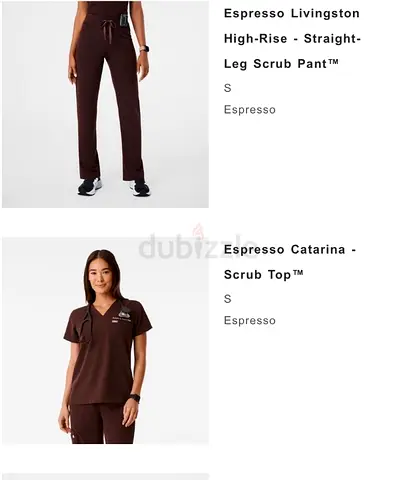 Espresso Scrub Set - High-Rise Straight-Leg Scrub Pants and V-Neck Scrub Top, Size S
