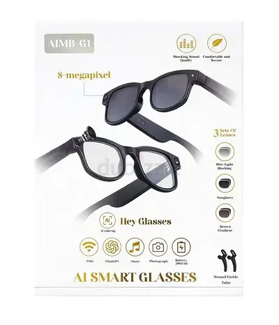 AIMB-G1 AI Smart Glasses with 8MP Camera, ChatGPT & WiFi (3 Lens Sets Included)