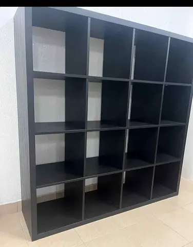 IKEA KALLAX-style 16-cube Shelf Unit - Dark Brown/Black