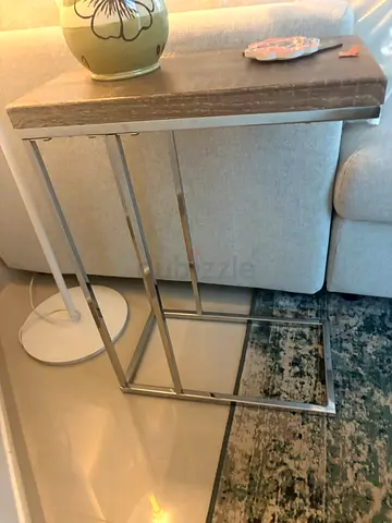 Sofa Side Table with Metal Frame and Wooden Top