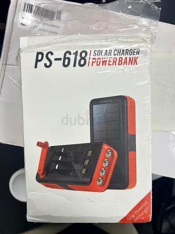 PS-618 Hand-Crank Solar Power Bank with Built-in Cables & 4-LED Flashlight – Brand New