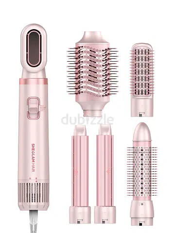Multifunction 5-in-1 Hair Styler Brush Set - Hot Air Brush, Curl & Straighten (Rose Gold)