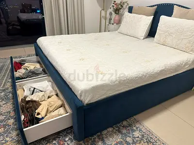 Queen upholstered storage bed with drawers - navy blue - to be sold TODAY size 180x200