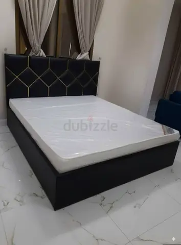 Queen size upholstered bed frame with mattress - black