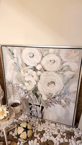 Framed Floral Painting - Neutral Tones, 80x80cm (approx)
