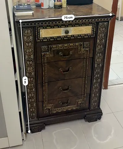 Ornate Classic 5-Drawer Chest – Dark Wood with Gold Detailing
