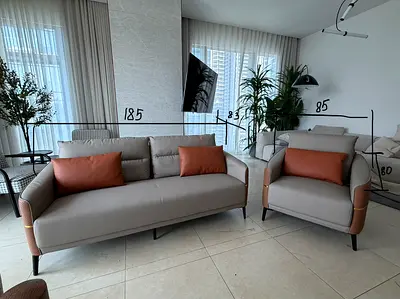 3 ITEM SOFA SET ! 1 pc Sofa and 2 pc Armchair Set in Light Grey Leather