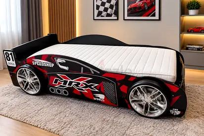 Kids Red Race Car Bed with Mattress - Single Size