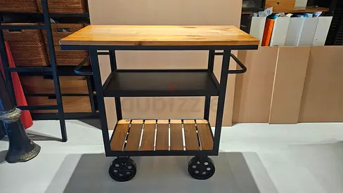 Industrial-Style Wooden & Metal Serving Trolley