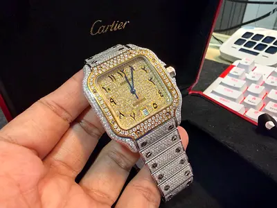 Cartier Santos Large WSSA0018 - Custom Natural Diamonds & Arabic Dial (Full Set + CGL Cert)