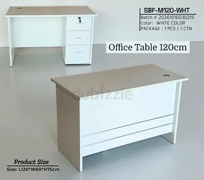 White 120cm Office Desk with 3-Drawer Pedestal, Lockable