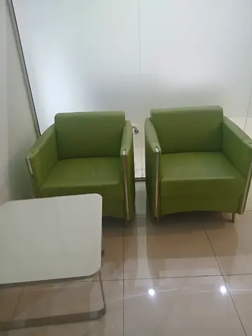 Green Leather sofa set ( 5 ) — fair Condition
