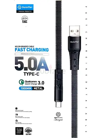Soloffer Nylon Braided Type-C Fast Charging Cable, 5A, Qualcomm Quick Charge 3.0, 1 Meter