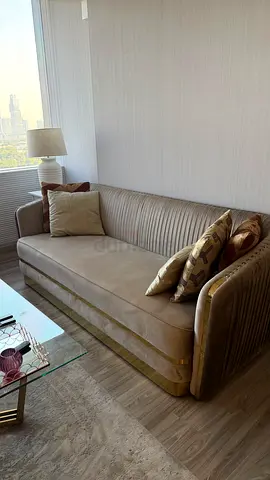 Beige 3-Seater Velvet Sofa in Good Condition