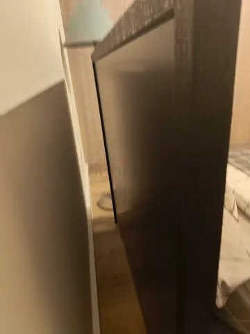 Queen size bed frame with dark wood headboard - good condition
