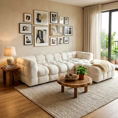 Bouclé L-Shaped Tufted Corner Sofa — Cozy Sectional