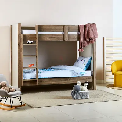 Bunk Bed with Ladder — Good Condition, Neutral Oak Finish