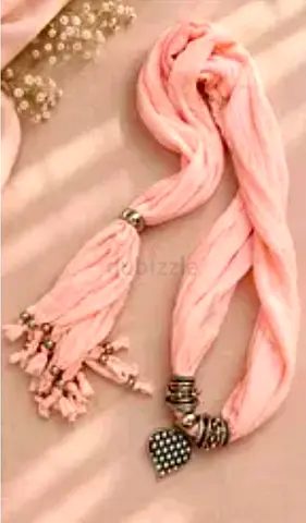 Light Pink Scarf with Silver Heart Charm and Bead Details