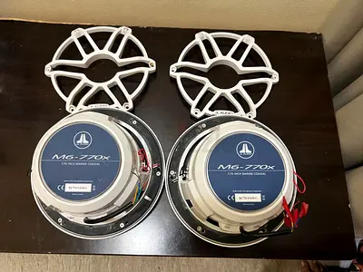 Pair of JL Audio M6-770X 7.7" Marine Coaxial Speakers with Grilles And Woofer