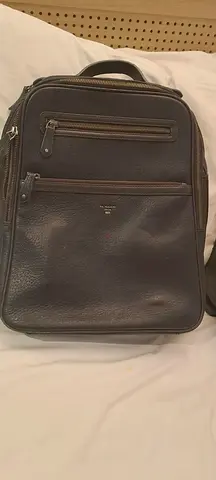 Black leather backpack - slim business travel backpack (good condition)