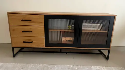 Modern Wooden Sideboard with Glass Doors – Excellent Condition