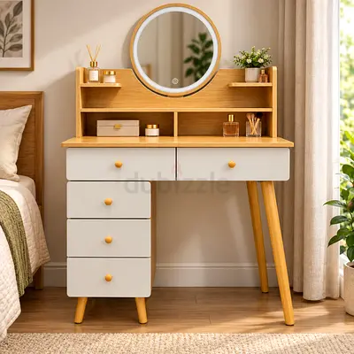 Fully Assembled Dressing Table with Touch LED Mirror & 5 Drawers | 80 cm