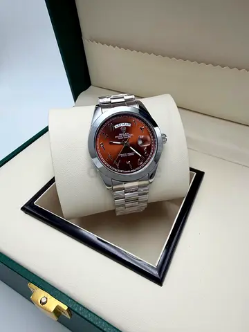 Men's stainless steel wristwatch with brown dial - automatic