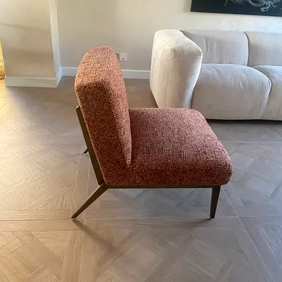 Mid-century modern lounge chair - rust fabric, solid frame