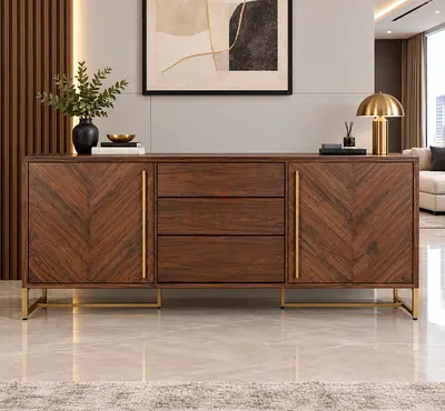 Marina Home Solid Wood Sideboard / Buffet with Brass Accents - Good Condition