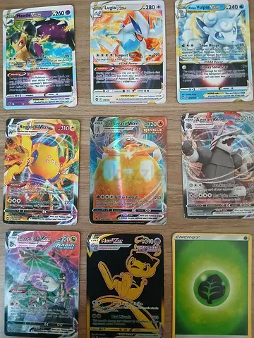 Collection of 9 Holo Pokémon Cards including V/VMAX/VSTAR Full Art (mixed set)