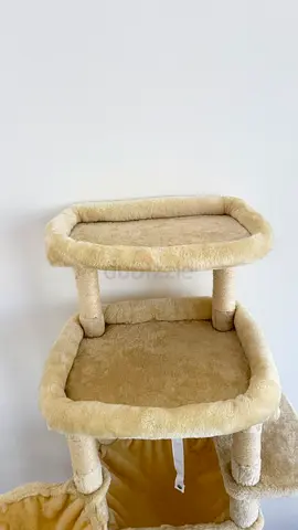 Beige multi-level cat tree with perches and scratching posts