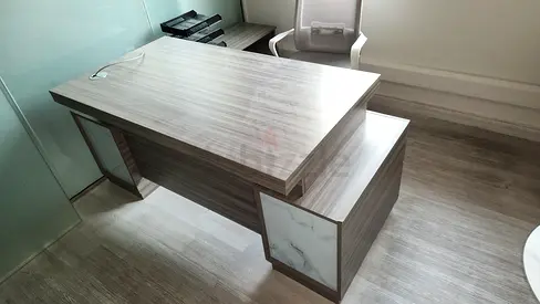 Modern L-shaped Office Desk with Storage - Light Wood Finish