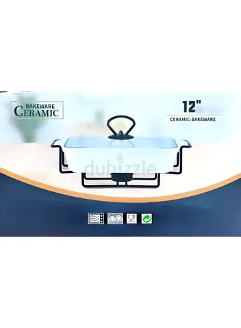 12-inch Ceramic Bakeware Dish with Lid and Stand
