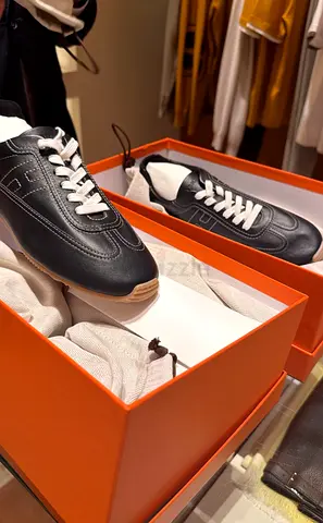 Used Hermes black leather sneakers — size 42, worn once, comes in original box
