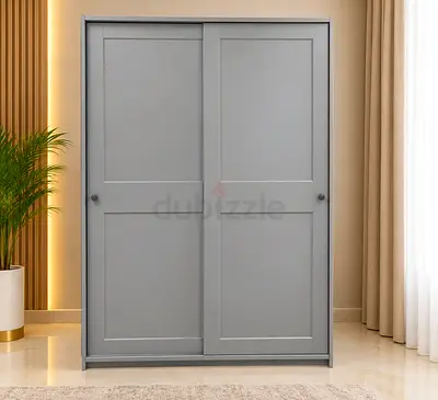 Gray Sliding Door Wardrobe - 2-Door Compact Closet