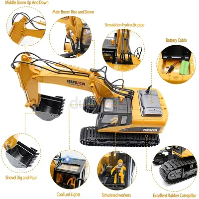 Remote Control Excavator with Metal Shovel Drill and Grab Bucket