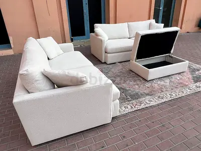Without footstool, Crate&Barrel Lounge Deep 3+2 Sofa Beige