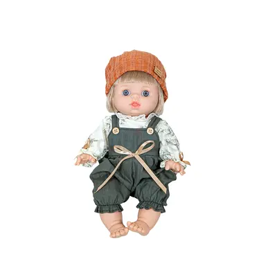 Soft-bodied baby doll with outfit and beanie - good condition