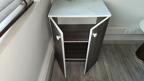 Compact 2-Door Bedside Cabinet with Marble Top — Good Condition