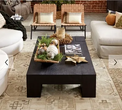 Solid OAK dark wood low coffee table — sturdy modern rectangular design