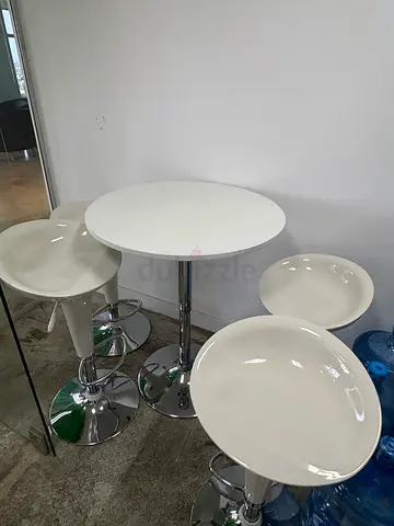 White Bar Table with 4 Swivel Bar Stools