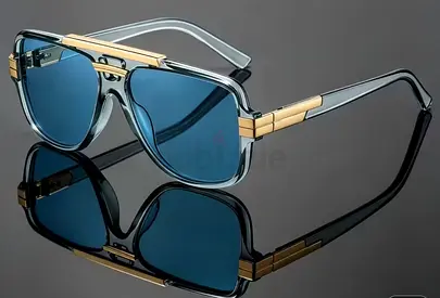 Men's blue tinted aviator sunglasses with gold accents - like new