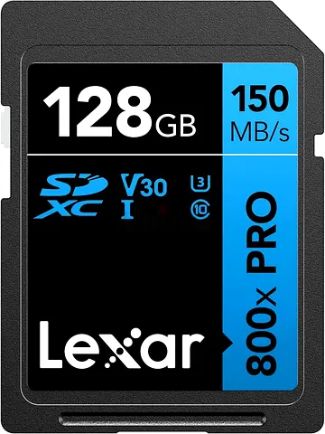 Lexar 128GB High-Performance 800x PRO SDXC UHS-I Memory Card, C10, U3, V30, 4K UHD Video, Up to 150M